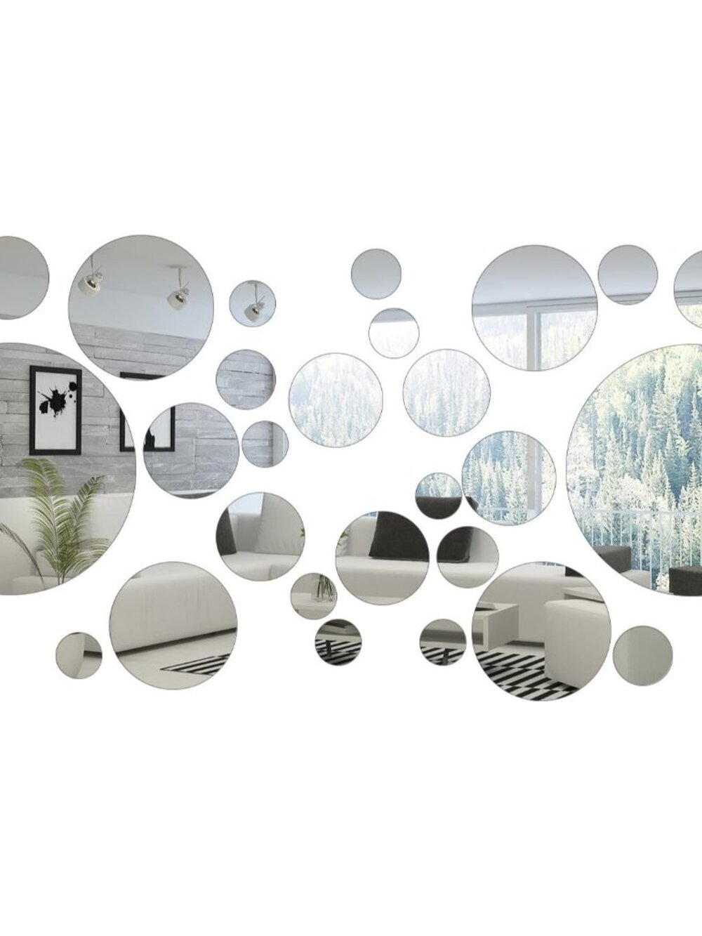 32 Pcs Acrylic Mirror Wall Stickers Removable, Silver, Small Size